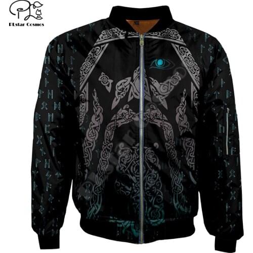 Mens 3d Bomber Jackets viking tattoo full Print Long zipper Flight Jacket Thick Casual unisex Harajuku women Streetwear coat