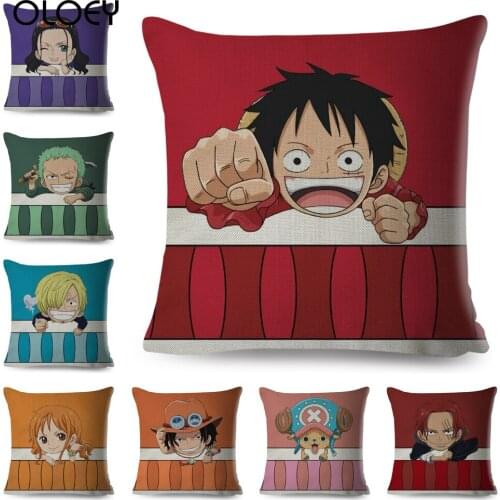 Cute Cartoon One Piece Luffy Pillow Case Linen 45*45 cm Cushion Cover for Sofa Home Car Decor Japan Anime Lovely Pillowcase