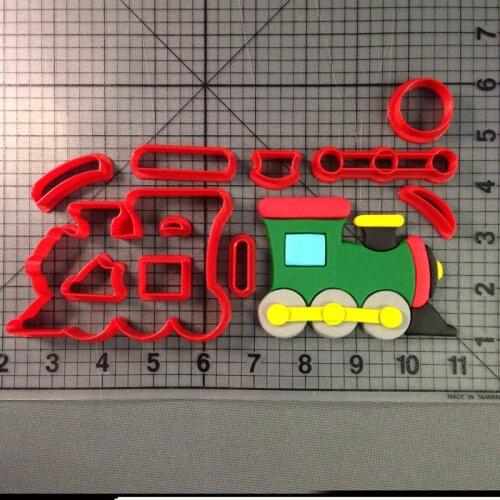 Cute Cartoon Train Cookie Cutter Kitchen Baking Supplies Cake Icing Decorative Tools Set With a Variety Of Custom Stamps