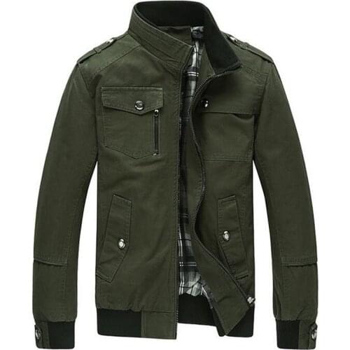 Cotton Jacket Men Stand Collar Outerwear Casual Jackets Mens Brand Washed Military Coat Plus Size 4XL Male Fashion Army Jacket