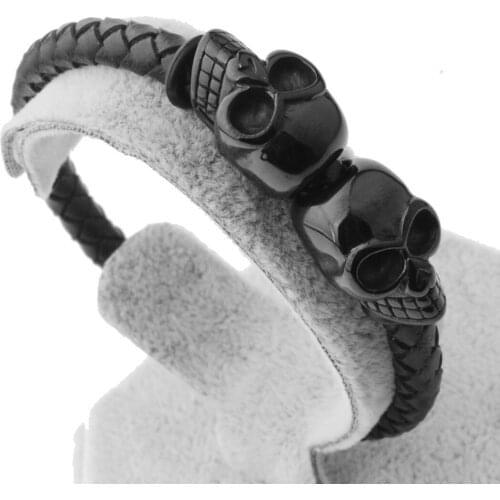Hyperbole Men Jewelry Black Braided Leather Bracelets Men Stainless Steel Leather Bracelets Cool Skull Bracelets Men Bracelet