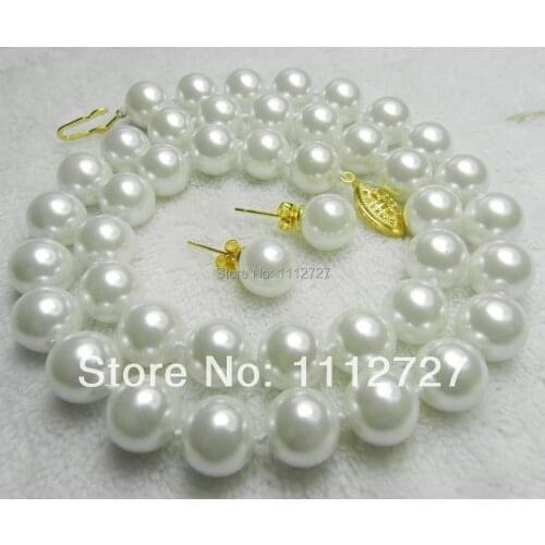 New DIY beads jewelry making 10mm White Sea South Shell Pearl Necklace Earrings Set 18"AAA+++ about43pcs/strands Wholesale Price