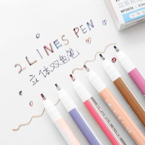 6pcs Morandi Color Double Line Pen Set 0.5mm Tip 2 Lines Art Marker Drawing Design Highlighter Liner Office School Student F768
