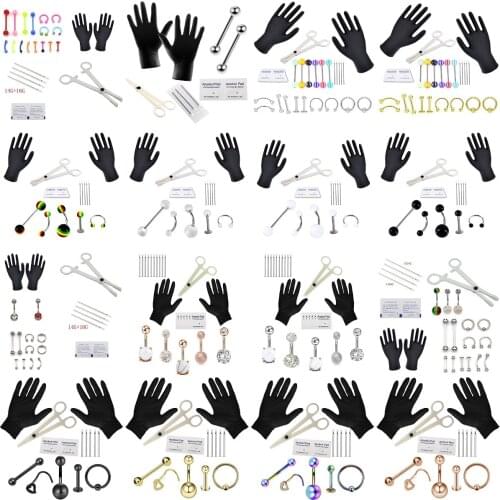 1set Belly Piercing Tool Kit Belly Bar Nose Ear Lip Eyebrow Maker Piercing Needle Gloves Set 14/16G Needle Tool Body Piring