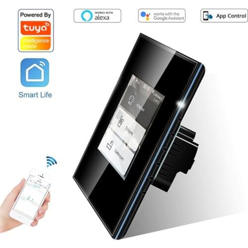 Tuya WiFi L8 Smart Wall Light Switch LCD Curtain Switch Alexa Google Home Voice Control Touch Screen Switches 110/220V Optional