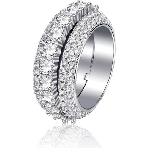 New Copper Micro-inlaid 2 Rows Full Zircon Ring Rotatable Ring Jewelry Accessories Men Women Rings Good Quality