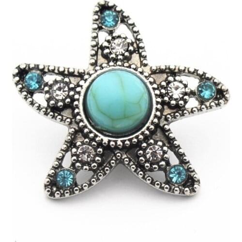 New Arrived 3pcs Metal Starfish Crystal Snap Button Charms Fit 18mm Ginger Snap Button Bracelet Necklace DIY Jewelry