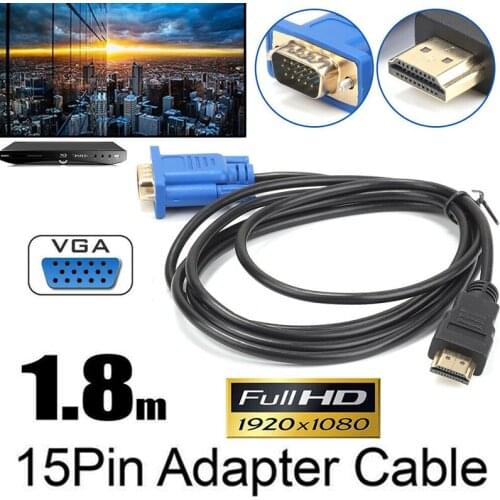 New Arrival HDMI-Compatible to 15Pin VGA Cable AV Video Adapter for Laptop PC Monitor 1080P HDMI-Compatible Extension Cable 1.8M