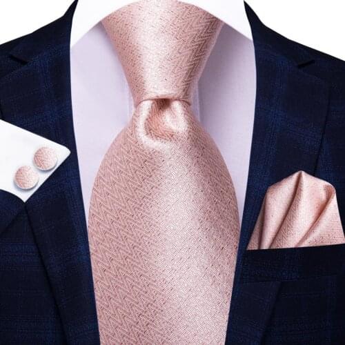 Hi-Tie Peach Pink Solid Silk Wedding Tie For Men Handky Cufflink Gift Nicktie For Men Fashion Design Business Party Dropship