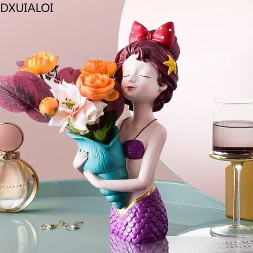 DXUIALOI Nordic Creative Character Sculpture Resin Crafts Vase Home Living Room Desktop Flower Arrangement Vase Decoration