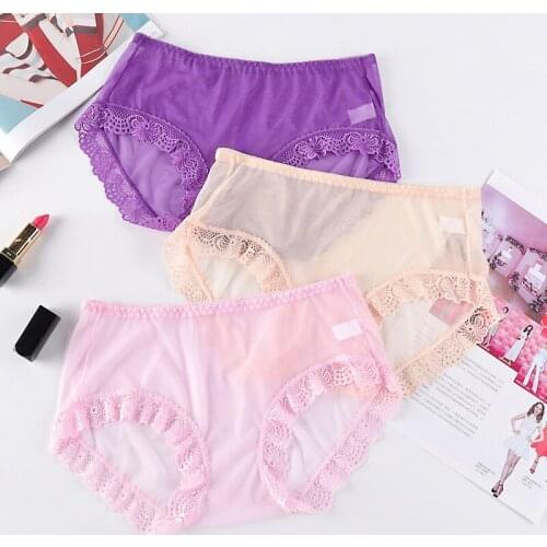 3Pcs/Lot Mesh Ultra-Thin Sexy Lingerie Fashion Women Underwear Plus Size 4XL Lace Transparent Hollow Panties