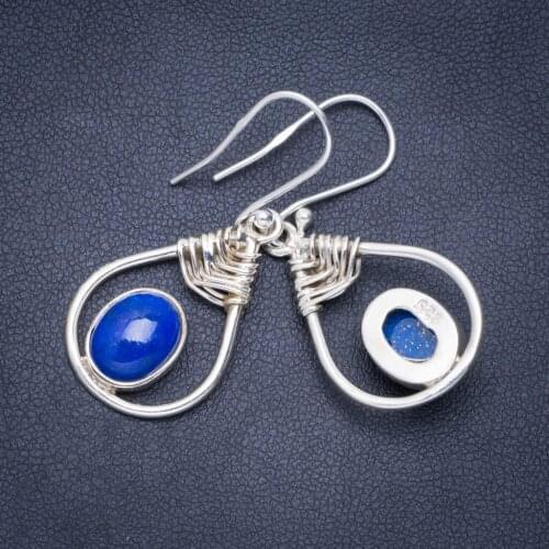 Natural Lapis Lazuli Handmade Unique 925 Sterling Silver Earrings 1.5" A0710