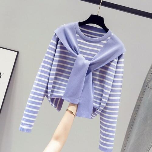 Urifens Autumn And Winter 2021 Knit Sweater Loose Outer Wear Ladies Pullover Knitted Women Striped Long Sleeve T-shirt CS4723