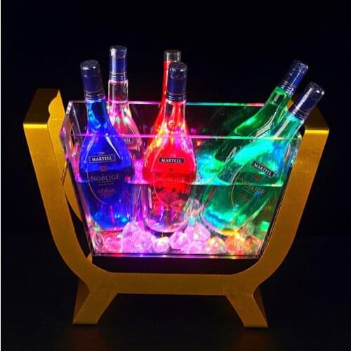 LED ICE Bucket steel frame acrylic bucket can hold more than 6 champagnes Luminous Wine Bottle Holder Boat Shaped Bar props