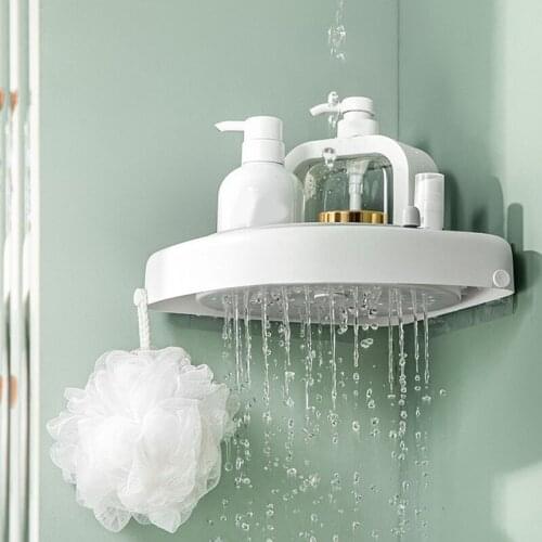 Rotating Bathroom Rack Wall Hanging Punch Free Vanity Toiletries Storage Hair Dryer Rack Corner Shelf xqmg Racks Holders Kitchen