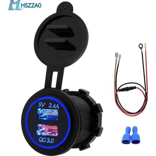 5V 2.4A QC3.0 Center console double USB charger +60cm line, accessories modified For phone ipad GPS Car supplies power supply