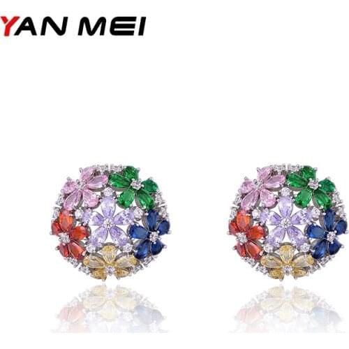 YAN MEI New Design Round Shiny Zircon Circle Earrings Women Jewelry Stud Earring GLE5140