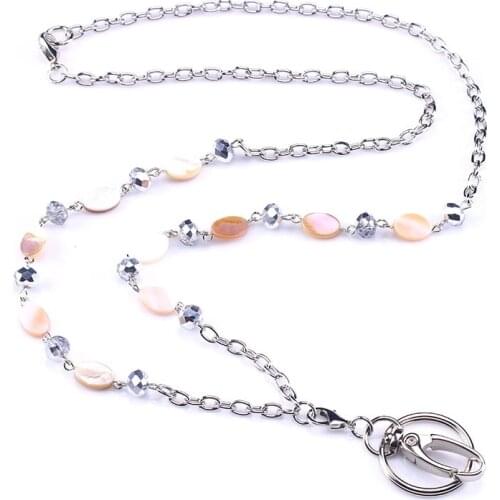 Womens Fashion Lanyard Glass Shell ID Badge Holder Necklace with ID Holder Keychain Holder