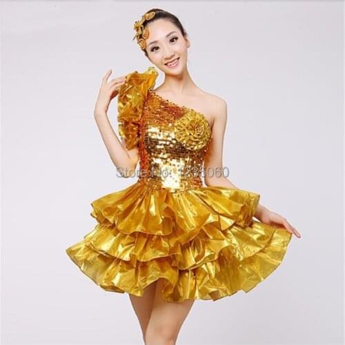 Women dance DS costume gold silver lighting sequins sexy dress team dancer show party prom stage wear performance of China style