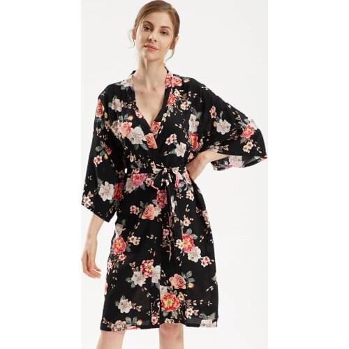 Female Bride Wedding Nightwear Cotton Big Size Women Sleepwear Kimono Robe Print Flower Casual Home Clothing Intimate Lingerie