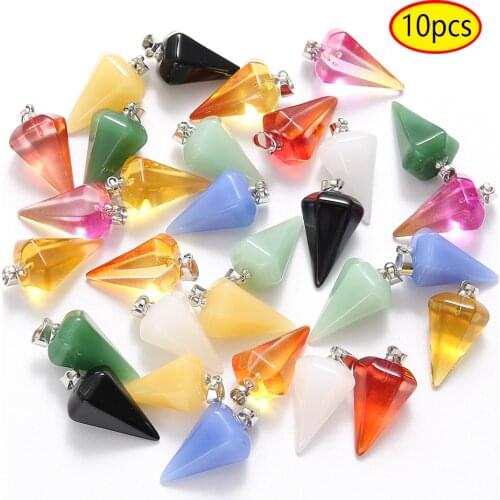 10pcs Natural Glass Stone Hexagonal Cone pendants ornament charm Crystal pendant For jewelry making DIY necklace accessories