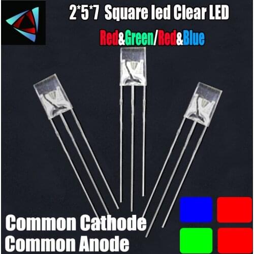 1000pcs 2*5*7 Square led Diode Dual Color Red And Blue Green Clear Lens Common Cathode & Common Anode Round Bi-Color DIY Light