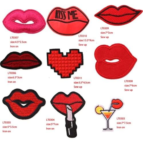 2 Pcs Red Sexy lips icon Iron on Patches for Clothing DIY Stripes Clothes Patchwork Stickers for Children Custom Badges