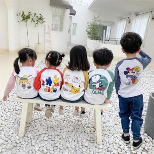 2019 Autumn Long-Sleeved T-Shirt Cartoon Raglan Sleeves Wild Bottoming Shirt Round Neck Male Female Baby T-Shirt Clothing
