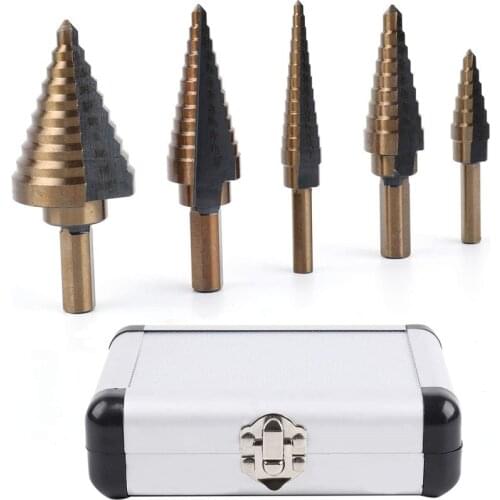 5pcs Step Drill Bit Set Hss Cobalt Multiple Hole 50 Sizes Cobalt Titanium Conical Carbide Drill Perforator Hole Cutter Tool
