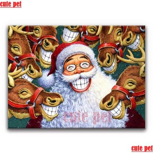 DIY Diamond Painting puzzle Smiling santa and elk Full Square Round Painting CrossStitch Rhinestones Mosaic Gift Home Decoration