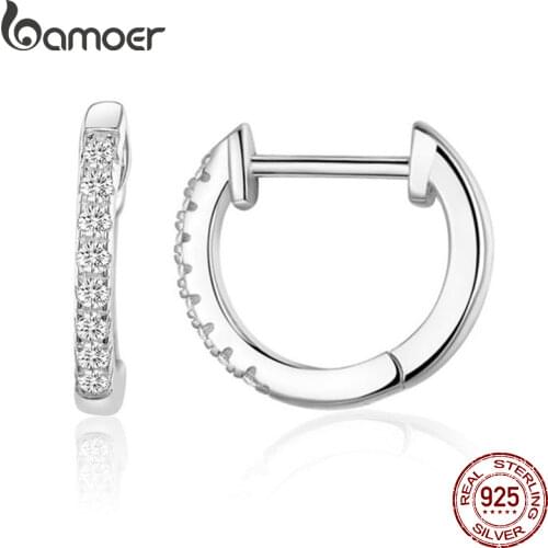 Bamoer Gold Color 925 sterling Silver Hoop Earrings for Women 10 Colors Circle Earrings colorful CZ Wedding Jewelry SCE498