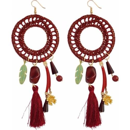 Bohemian Vintage Drop Dangle Earing for Girlfriend Large Long Tassel Fringe Earrings Weave Big Fan Acrylic Bead Ears Accessories