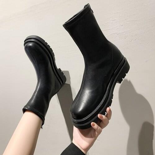 Women Shoes Summer Round Toe Thick Soled Elastic Boots Muffin Bottom Big Head Martens Boots Breathable Chelsea Short Boots Women