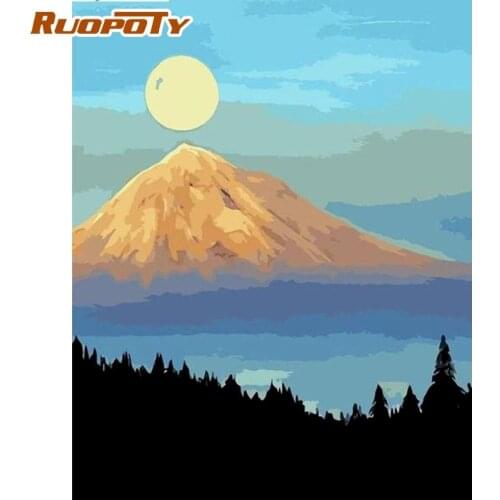RUOPOTY Frame Sunrise Landscape Diy Painting By Number Acrylic Picture Modern Wall Art Hand Painted Oil Painting For Home