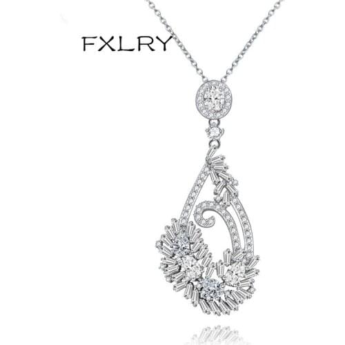 FXLRY New Design White Color Inlay AAA Zircon Geometrical Flowers Necklaces Fashion Women Luxury Wedding JEWELRY