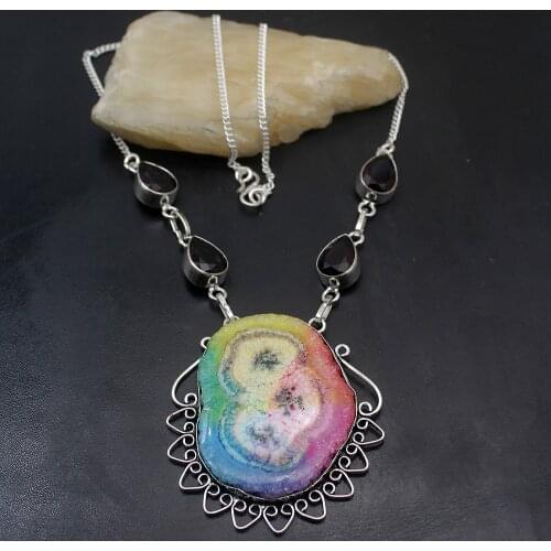 Hermosa Attractive Vintage Solar Quartz Amethystt Silver Color Necklace Women Chain Necklace 18 Inch A192