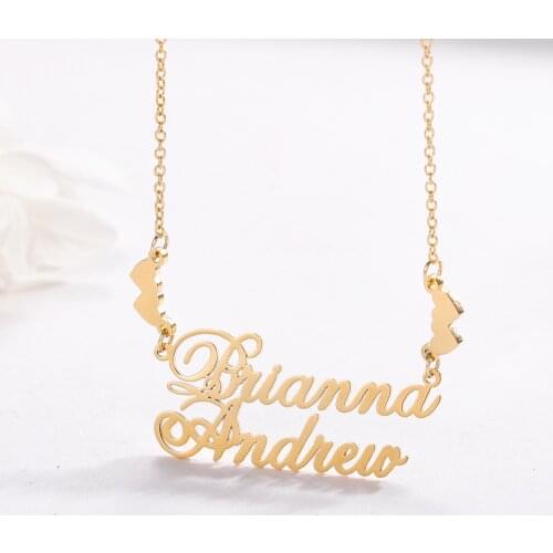 Personalized Name Necklace Customized Double HeartShape Layer Clavicle Chain Stainless Steel Name Pendant For Women Jewelry Gift