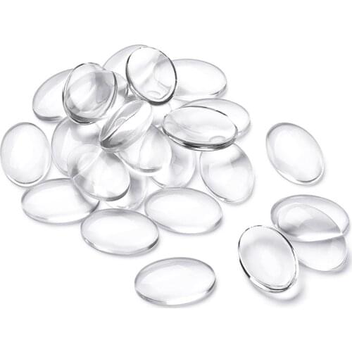 Pandahall 20pcs Oval Transparent Domed Flat Back Clear Glass Cabochons for DIY Jewelry Making 10mm 14mm 25mm 40mm