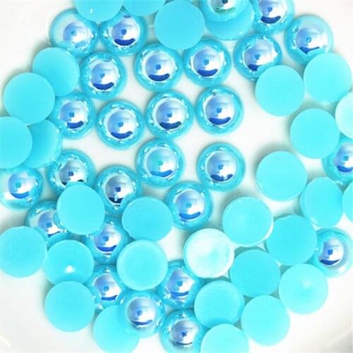 Acid Blue AB Half Pearl Beads from 3mm to 12mm Craft Resin ABS Flatback Half round imitation pearls