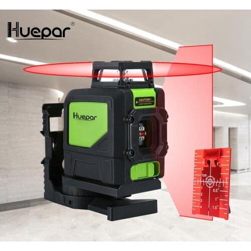 Huepar 5 Lines 3D Cross Line Laser Level Red Beam Vertical Horizontal Lasers 360 Rotary Self-leveling Professional Leveling Tool