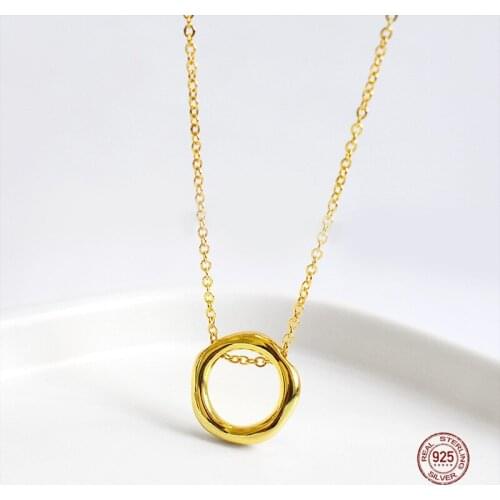 LKO Irregular Design Circle 925 Sterling Silver Personality Minimalism Geometric Pendant Necklaces For Girlfriend Gifts