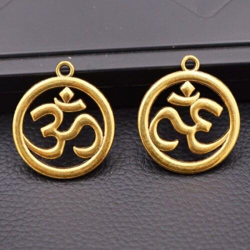 4pcs Antique Gold Color 3D Yoga OM OHM Tag Metal Pendant DIY Sports Jewelry Handicraft Accessories 35*30mm P21