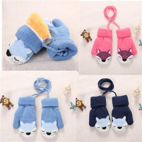 Cartoon Fox Baby Mittens Winter Warm Kids Baby Girl Gloves Knitted Children Toddler Teething Mitten Handschoen