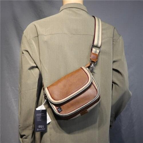 Mens Fashion Vintage Street Trends Leather Shoulder Bags Small Personality Retro Crossbody Sling Mens Casual Messenger Bag 2021