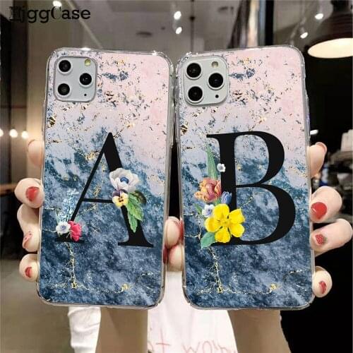 Custom name Letter Flowers marble Design phon Case for iPhone 11 Pro MAX 6 6S 7 7Plus 8Plus XR XS MAX X softe Cover Coque Capa
