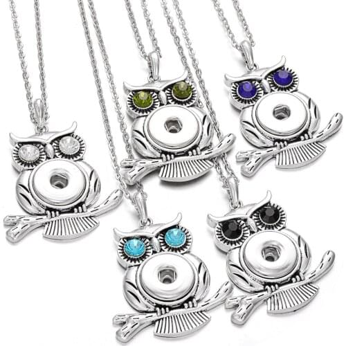 New Snap Jewelry Crystal Rhinestone Owl Snap Button Necklace for Women Fit 18mm 20mm Snap Buttons Jewelry Snaps Necklaces