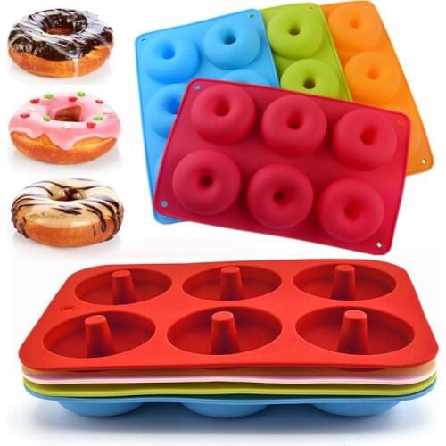 Silicone 6-Cavity Donut Mould Confectionery Forms Non-Stick DIY Chocolate Cake Decorating Tools 3D Baking Tray Heat-Resistant