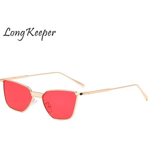 LongKeeper Retro Polygon Sunglasses Women Brand Design Retro Cat Eye Sun Glasses Classic Square Vintage Metal Frame Eyeglasses