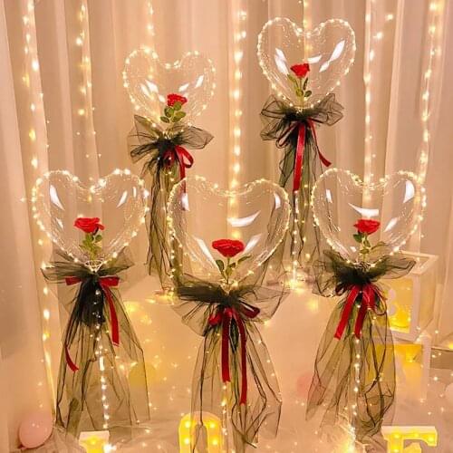 Glowing Love Heart Shaped Bobo Ball Rose Bouquet Diy Wedding Engagement Balloon Anniversary Gift Party Decoration
