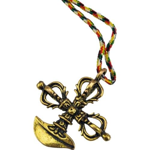 Tibetan Buddhism Bronze Buddhist Ritual Tool Hand Vajra Dorje Necklace +5 Element String Y1359